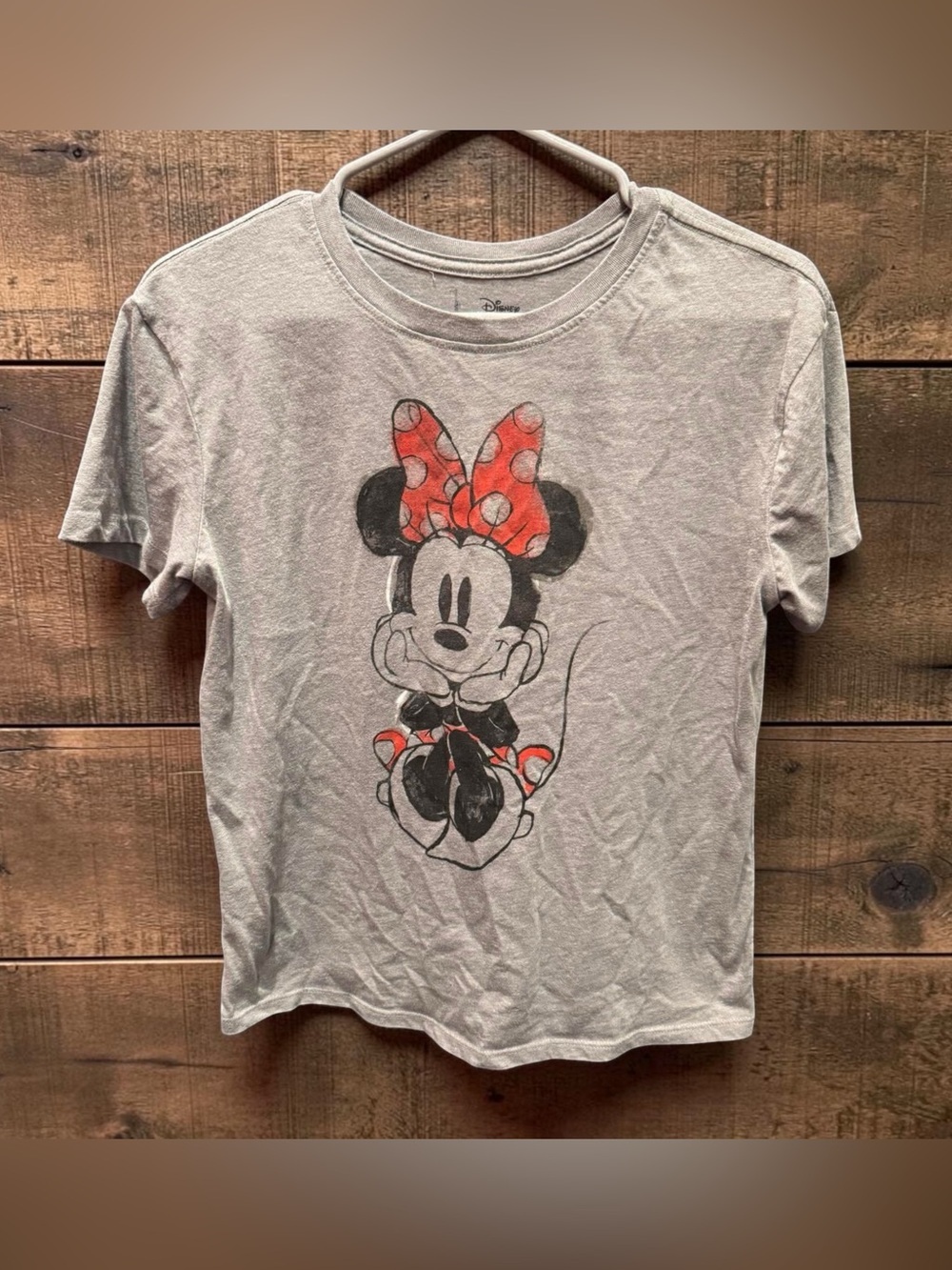 Disney Gray Tee with Minnie Mouse and Red Polka Dot Bow SMALL